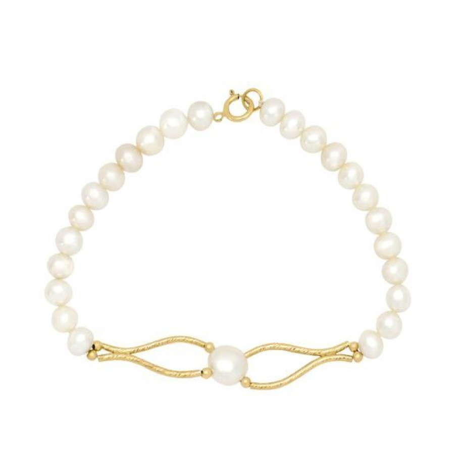 Joyeria Cristal Joyas | Pulsera Dama De Perlas Con Oro 14K