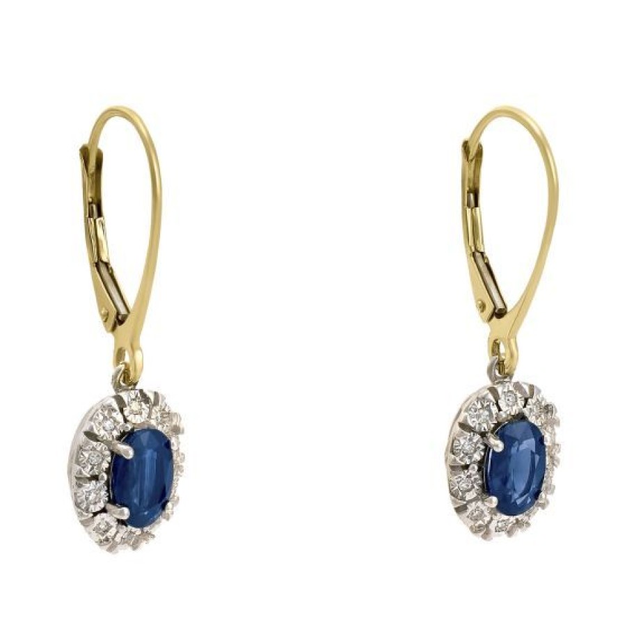 Joyeria Cristal Joyas | Aretes Oro Blanco Y Amarillo 14K Con 6 Puntos De Diamante Y 116 Puntos De Zafiro