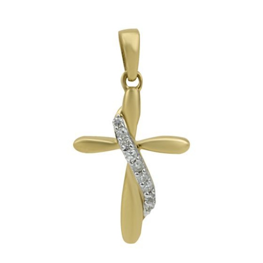 Joyeria Cristal Joyas | Cruz Oro 14K Con 5 Puntos De Diamante